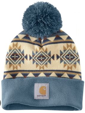 Carhartt Kids Blue and Cream Geometric Beanie